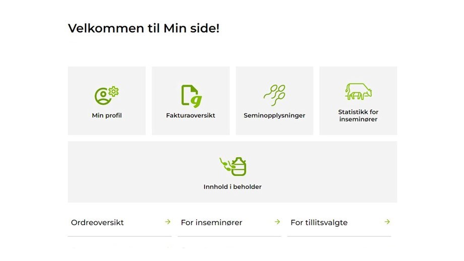 Skjermbilde av forsiden på «Min side»